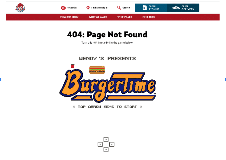 Tela de erro 404 da BurguerTime.