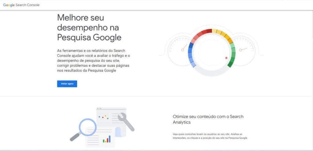 Print da tela inicial do site do Google Search Console